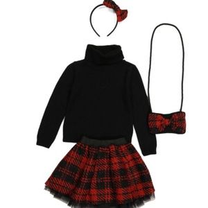 Plaid black & red skirt set